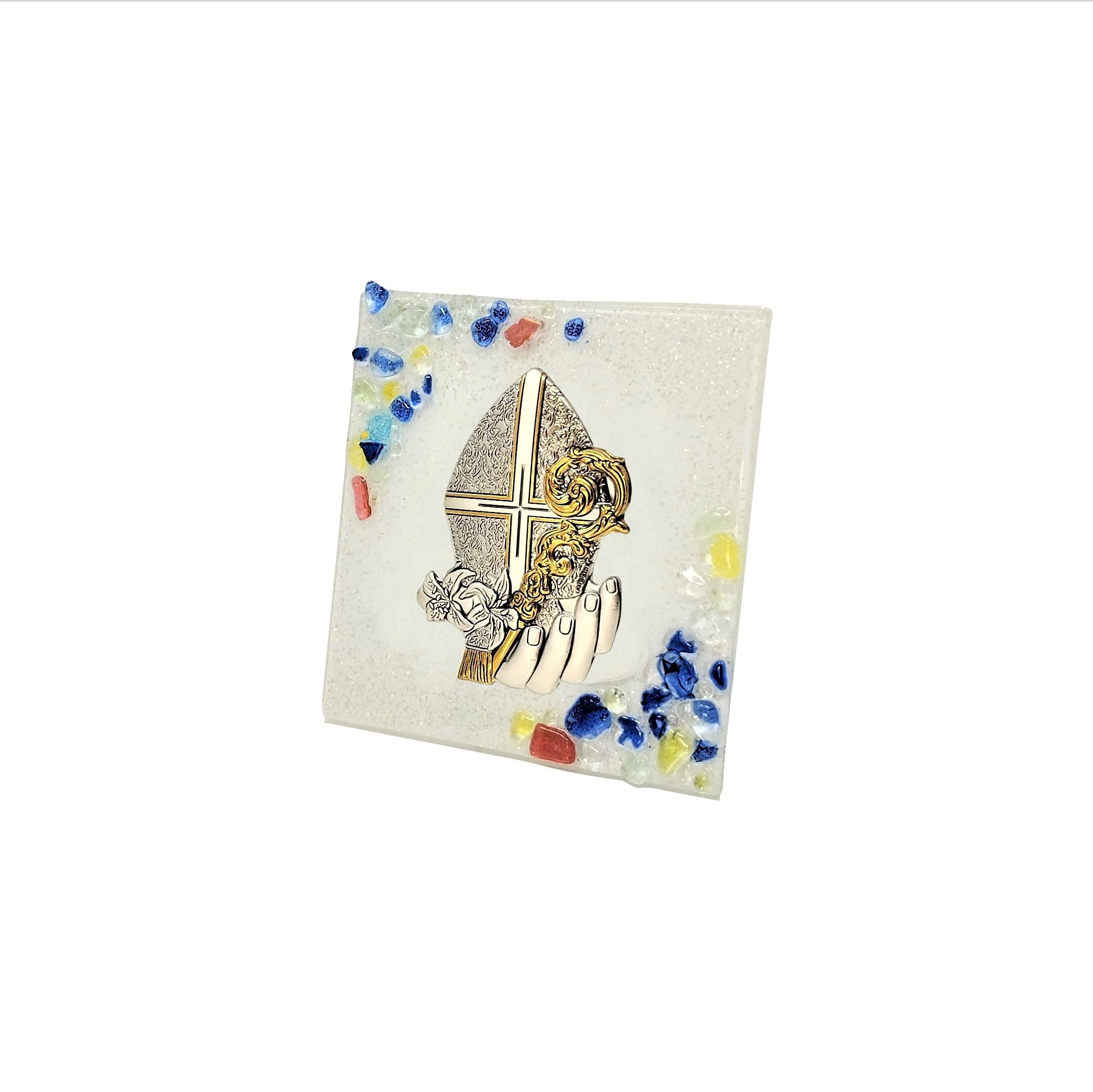 SOSPIRI VENEZIA Recuerdo de Confirmación en Vidrio de Murano Pequeña Decoración de Mesa Sombrero del Obispo Idea de Regalo Decorada para el Hogar (10x10 cm)