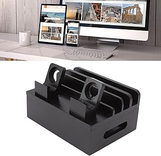 Estação De Carregamento Para Vários Dispositivos, Estação De Carregamento De Bambu Com Vários Slots Estação De Carregamento Com Suporte Para Relógio Para Celulares, Tablets(preto)