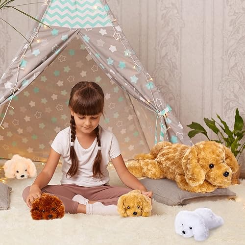Miniatura 5 de Skylety 5 piezas de animales de peluche para perros con bebés en el interior, 1 mamá grande con 4 mini cachorros suaves para niños, fiesta de