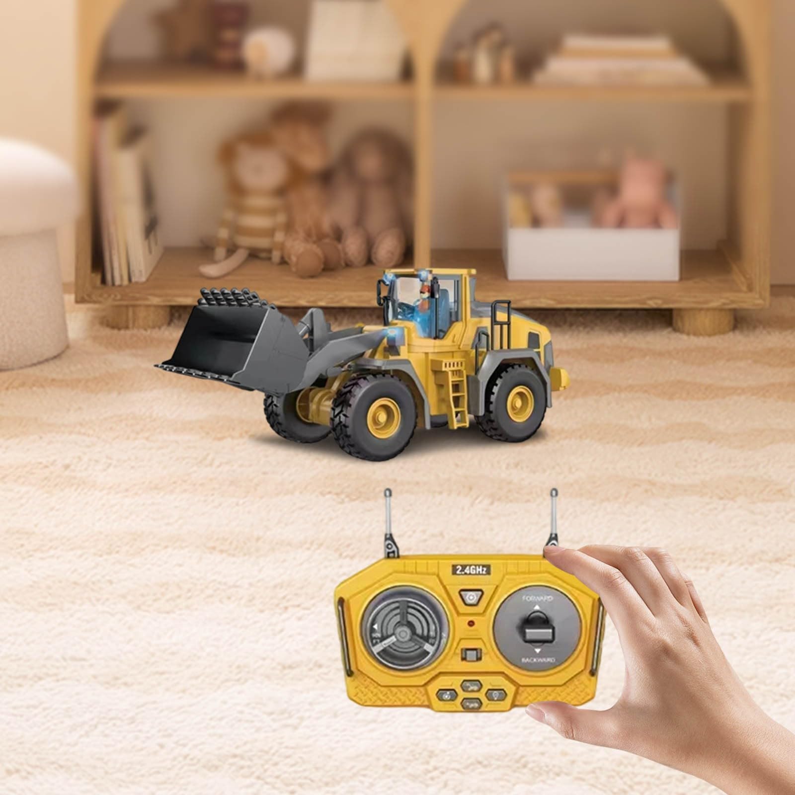 2025 Camión excavadora teledirigido con luces realistas sonidos para una acción completa de construcción (amarillo, 28 x 11,5 cm)