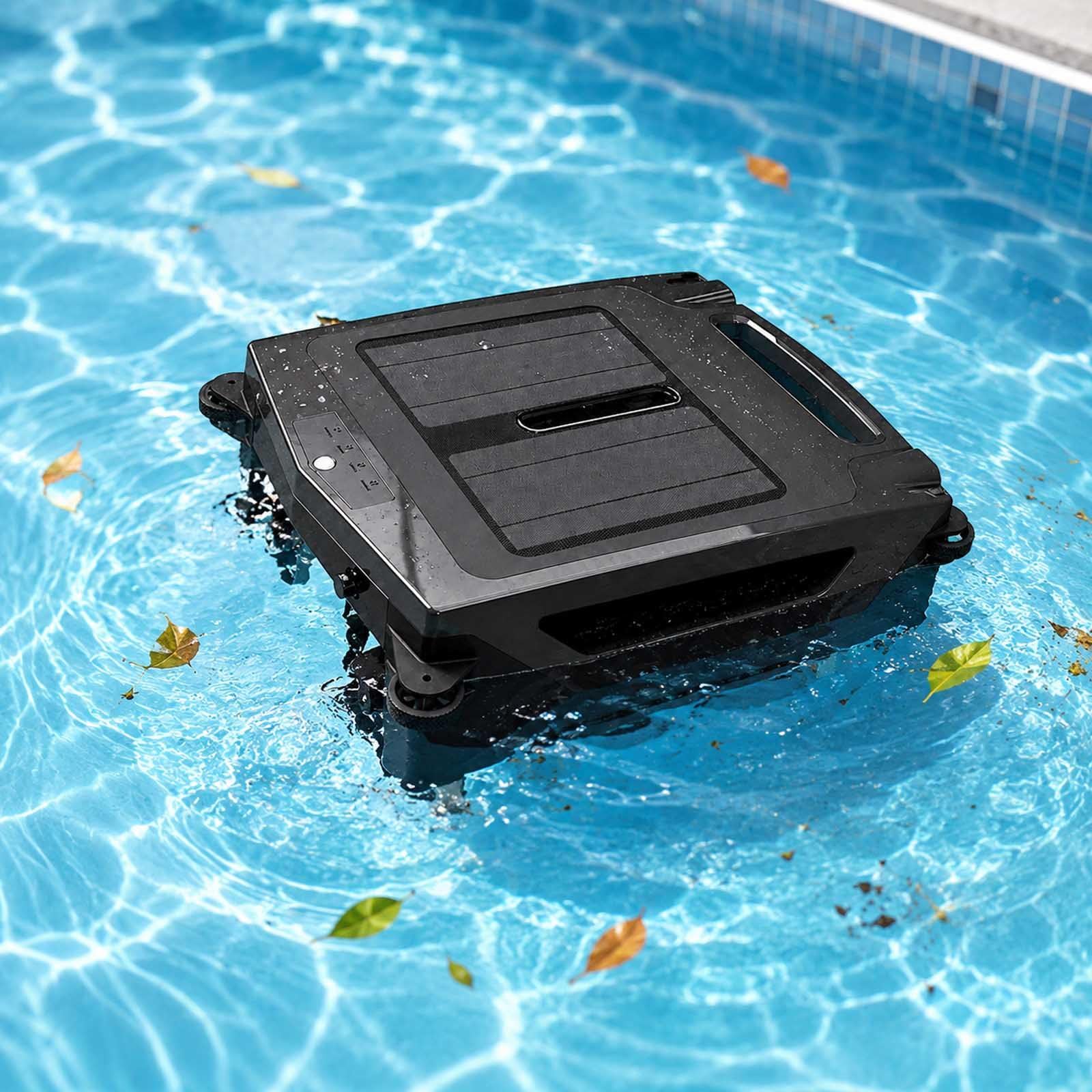 Solar Pool Skimmer Robot, Solar Powered Pool Skimmer, Automatic Robotic Pool Skimmer With Brushless Motor, Ultrasonic Radar Obstacle Avoidance, 4.1l Filter Basket, Dual Power 6h Runtime, Auto Docking