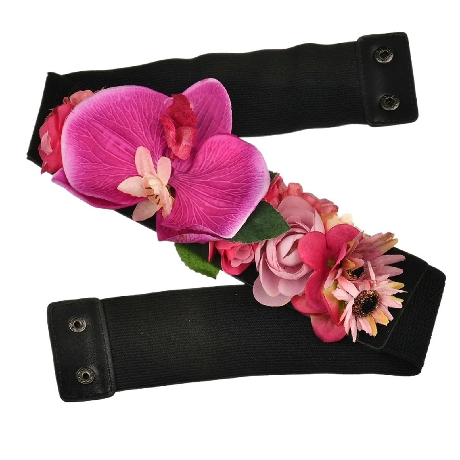 Ceinture Élastique avec Fleur Ceinture tissée élastique de fleur faite à la main, large ceinture Style Boho, accessoires mariage