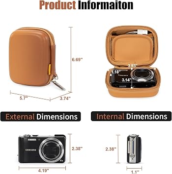Cwatcun Carrying & Protective Case for Digital Camera, Small Camera Pouch for AbergBest 2.7 LCD Kodak Pixpro/Canon PowerShot ELPH 180/190 / DSCW830 Travel Cameras, Water-resistant Case -BROWN