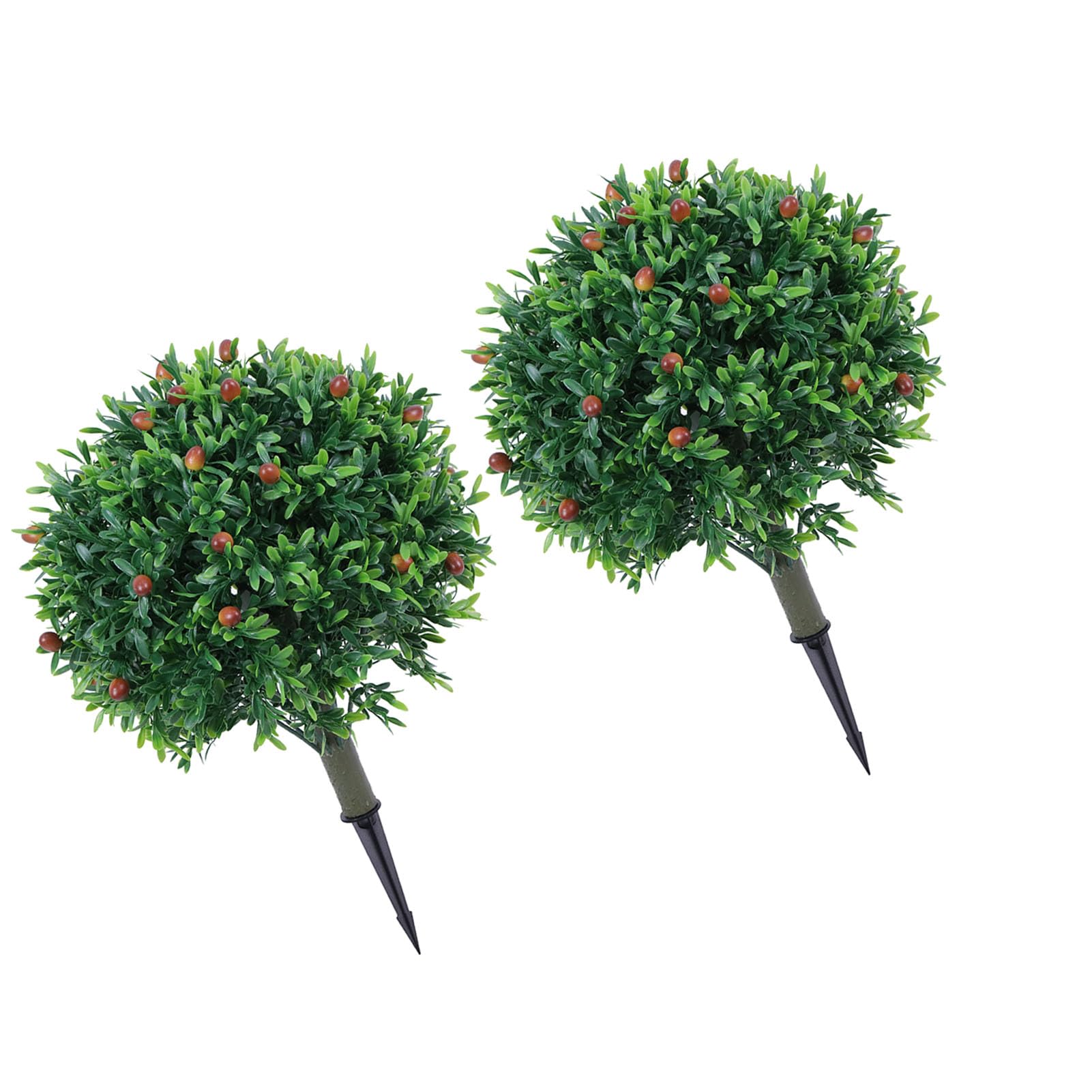 Sztuczny Krzew Bukszpanu, Zestaw 2 Realistycznych Drzew Kulistych Topiary 17,7 Cala z Kolcem Uziemiającym, Sztuczne Rośliny Odporne na Promieniowanie do Dekoracji na Ganku w