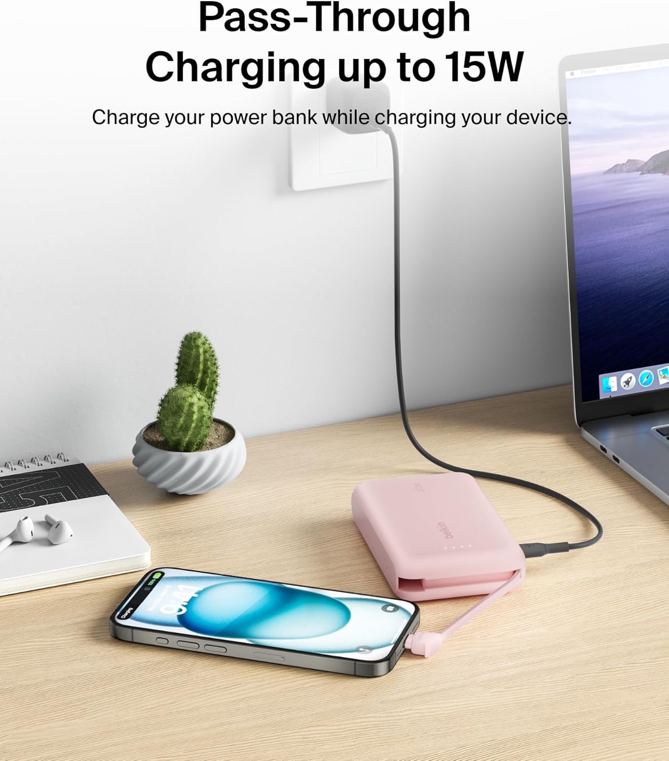 Belkin Portable Charger, Power Bank with Integrated Cable 10000 mAh 20W - Fast Charge USB C Power Delivery - iPhone 17, Air, Pro, Pro Max, iPad, AirPods, Apple Watch, Galaxy S25, & More - Pink - Image 11