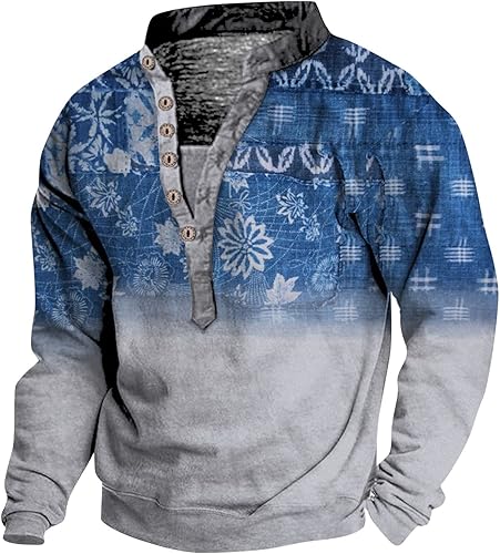 Camiseta Henley para hombre camiseta de retazos Henley estilo vintage informal de manga larga con botones blusa