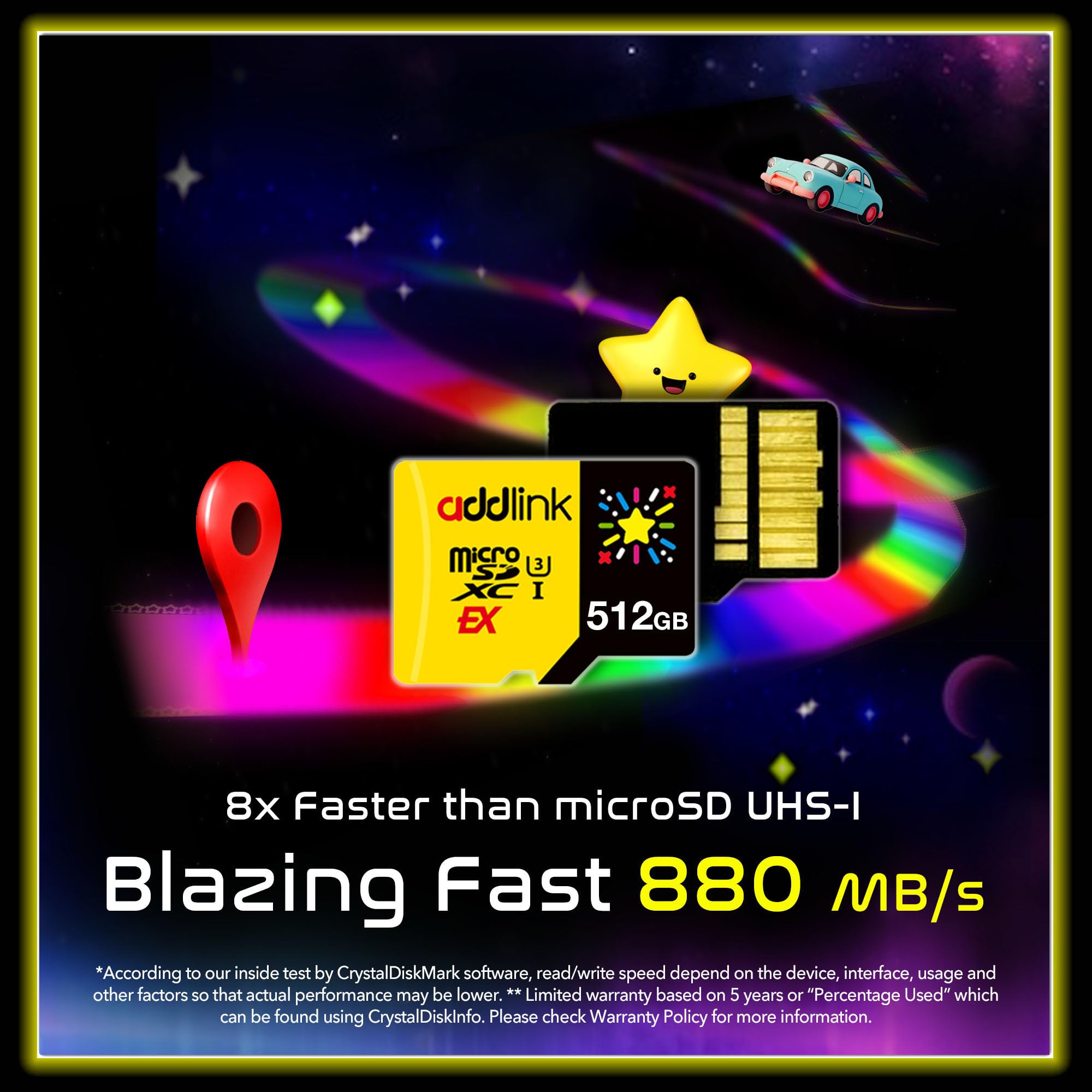 addlink TurboPlay Ad512GBMSXEX Carte mémoire microSD Express UHS-I, C10, U3, V30, Full HD, 4K, jusqu'à 880/750 Mo/s, NintendoSwitch 2, ROG Ally, Steam Deck, appareil de jeu 512 Go