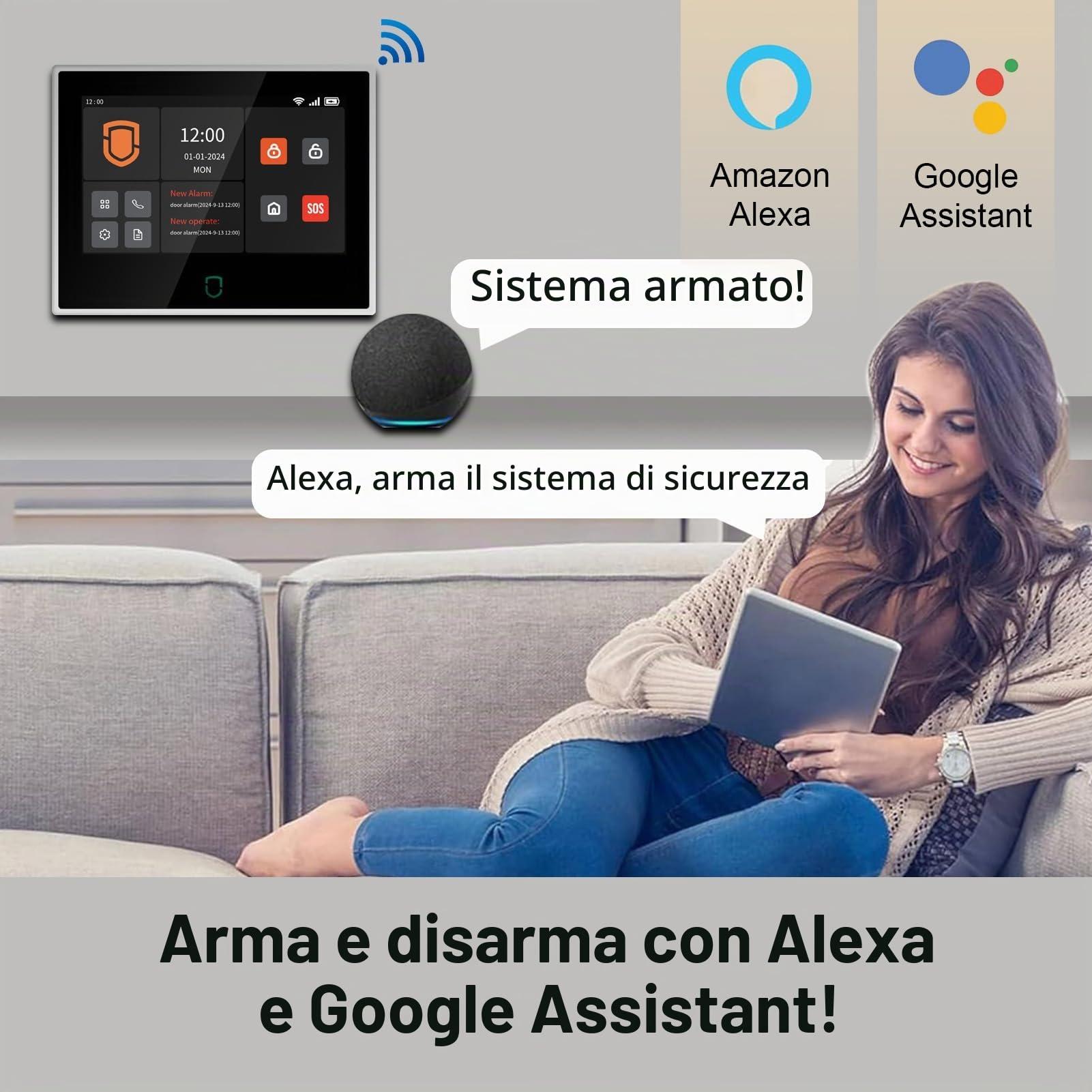 Wolf Guard antifurto allarme casa domestico con touch screen da 7 pollici, sistema di sicurezza intelligente 4G + WiFi con controllo tramite app Tuya, rilevatore di movimento (WT4F-B)