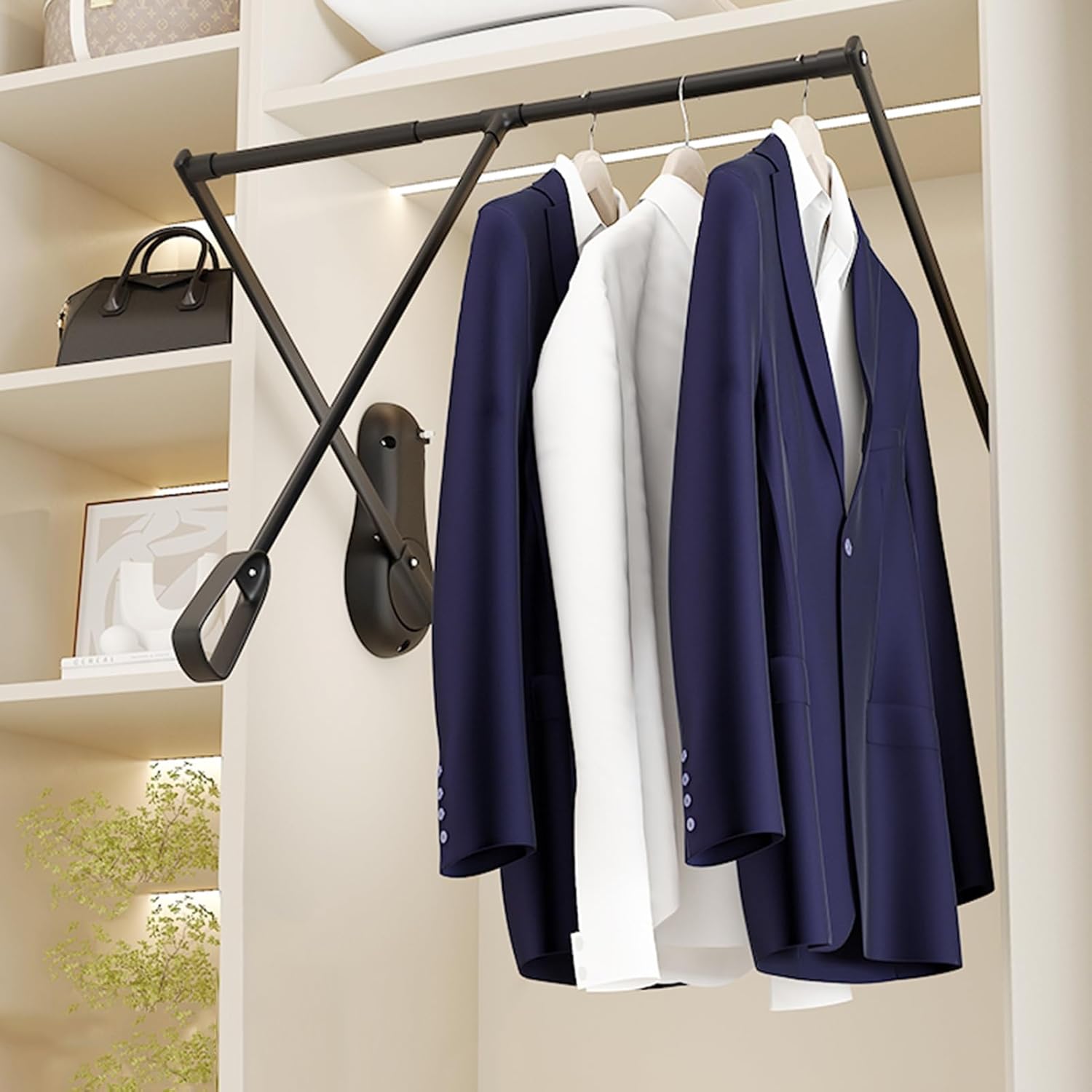 Pull Down Closet Rod,Retractable Side Mounted Wardrobe Rod,Installation Inner Width 20.08-45.28 Inches for Hanging Clothes,Can Bear 66lbs(Black,650-850mm)