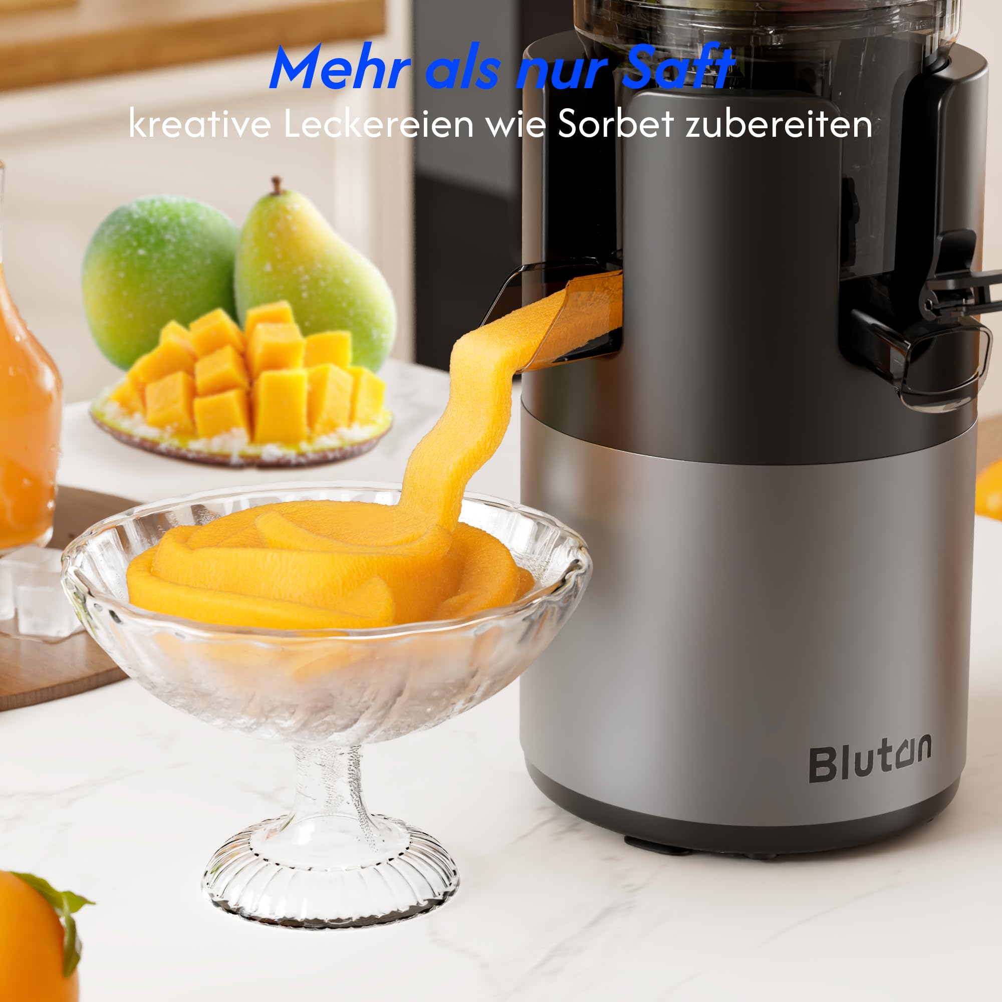 B Megajuicy 150 mm XL slow juicer - spremiagrumi a freddo per frutta e verdura, con retromarcia senza BPA, facile da pulire, incl. spazzola e 2 contenitori (550 ml, 450 ml), 300 W - per succo e