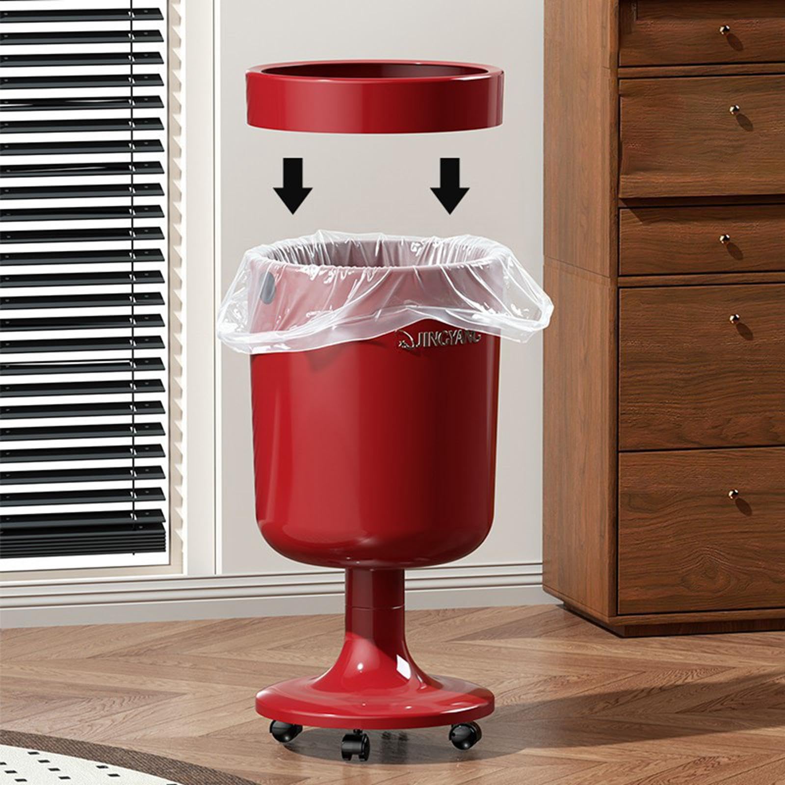 Cubo de Basura con Ruedas, Contenedor de Residuos, Cubo de Basura para Cocina, Baño Y Oficina, Rojo, Individual