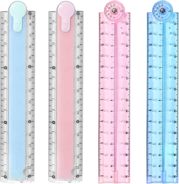 4 PCS Plastic Folding Ruler(30cm),Foldable and Clear Ruler,Straight Ruler,Shatterproof and Flexible,Kids Geometric Ruler for school,office.