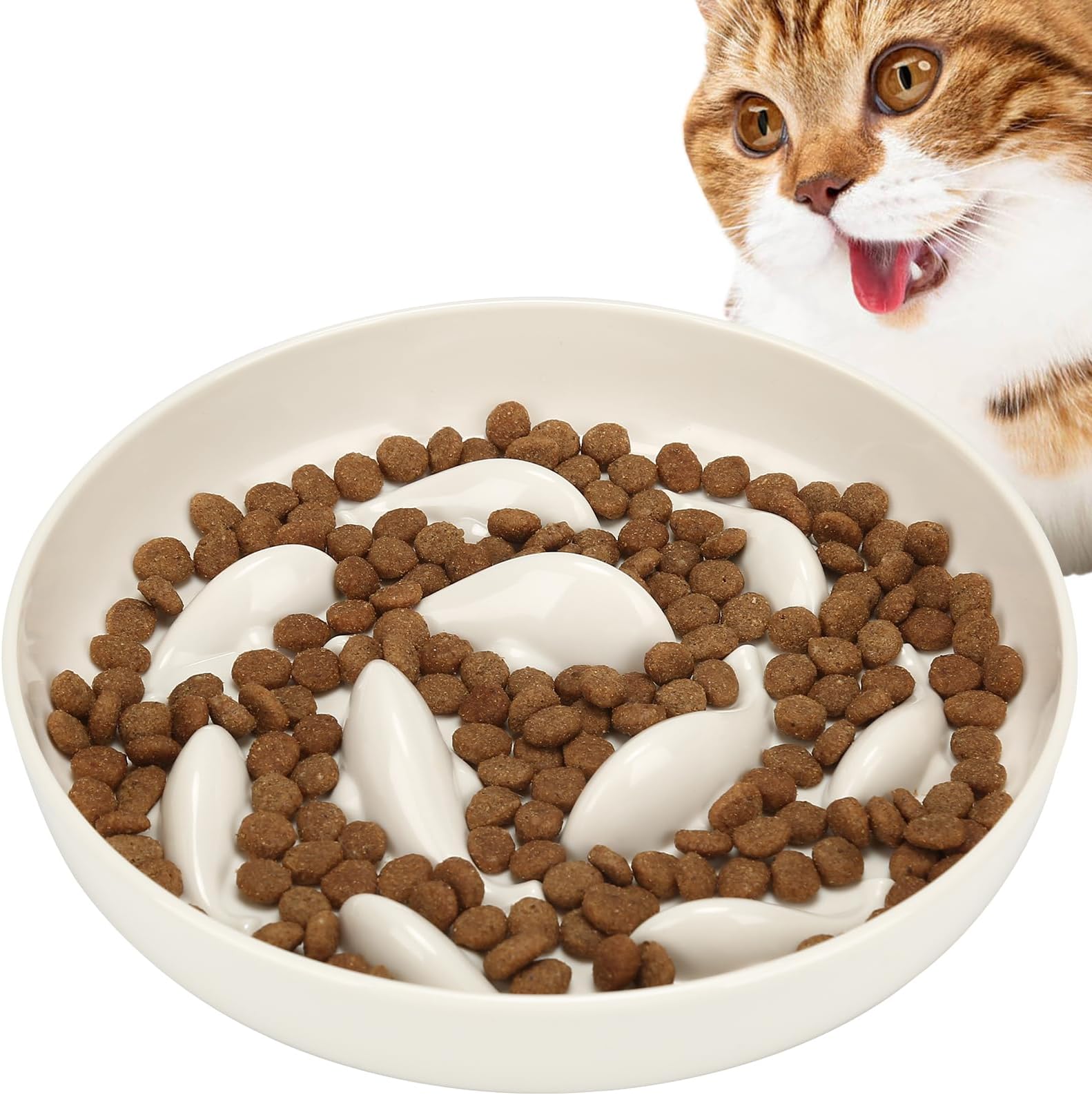 Lorde Slow Feeder Cat Bowls, Ceramic Fun Slow Feed Interactive Bloat Stop Puzzle Cat