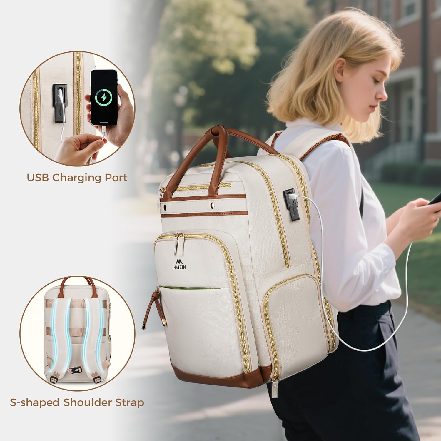 MATEIN Teacher Work Backpack with Lunch Compartment Detachable, 15.6 Inch Laptop Backpack with USB Port & Organized Pocket, College Computer Backpacks Meal Prep Bag Gift for Women Nurse Commute Office - Image 6