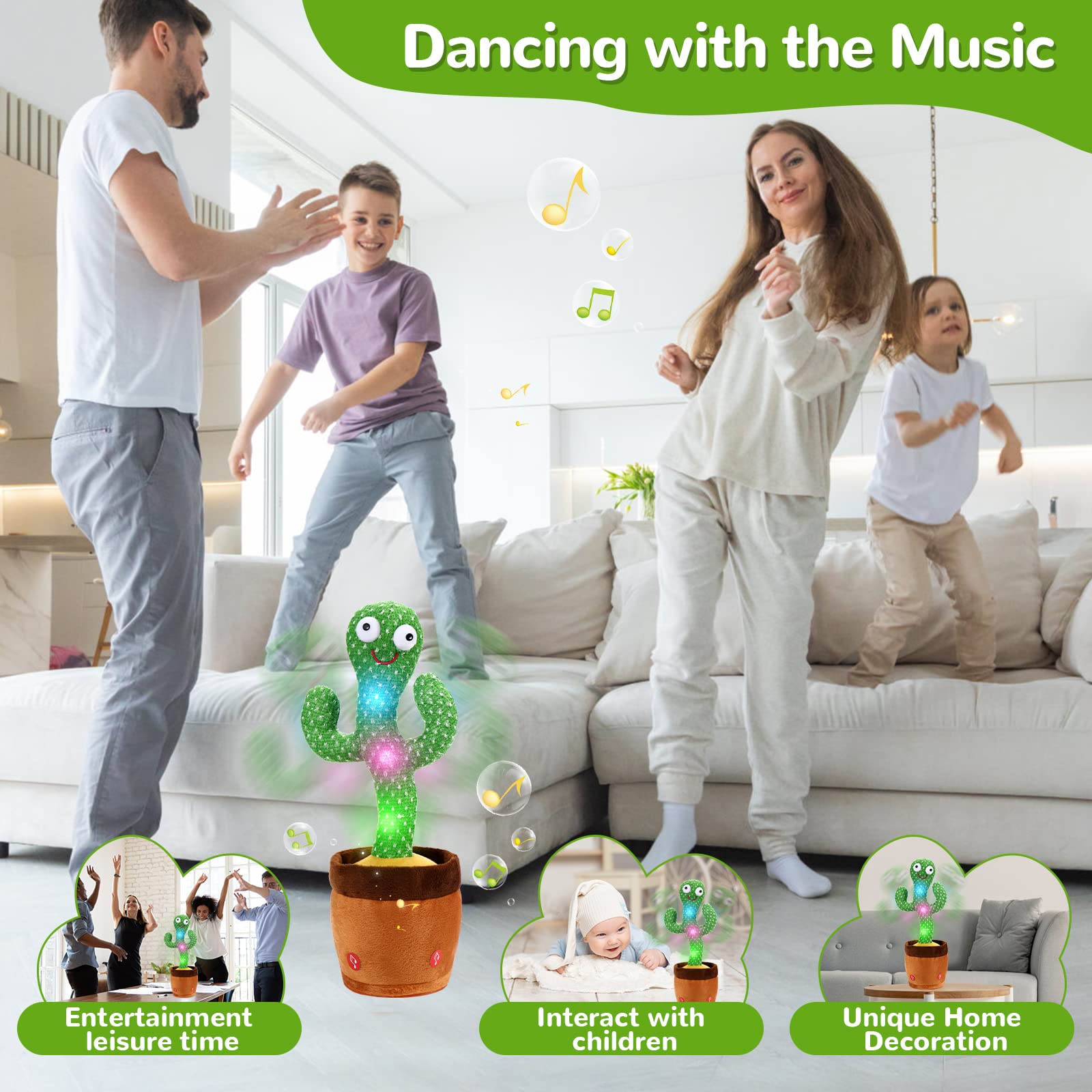 JISON21 Dancing Cactus Toy Cactus Baby Toy Singing and Repeat What You Say for Baby Cactus Plush Toy Mimicking Electric Toy with Lighting Interactive Toy for Boys Girls