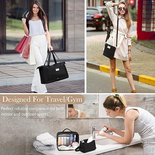 Vista 2 de JIELV Bolsa de viaje para mujer, bolsa grande de fin de semana con compartimento para zapatos, bolsa deportiva de mano para viajes, hospital