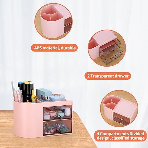 Miniatura 3 de LETURE Organizador de escritorio de suministros de oficina con soporte para lápices y cajón para accesorios de escritorio, tarjeta de visita,