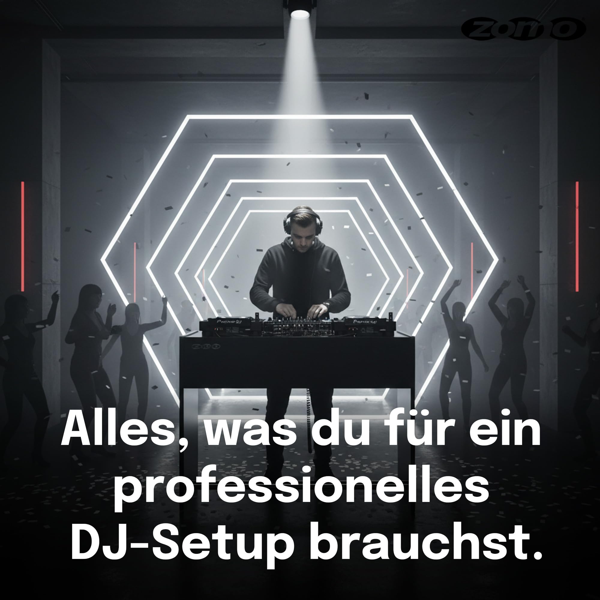 Zomo Deck Stand Ibiza 150 - DJ Tisch 153 x 50,6 x 96 cm - Schwarz - MDF Holz - 46,1 kg - für 2 Decks und einen Mixer bis 19 Zoll