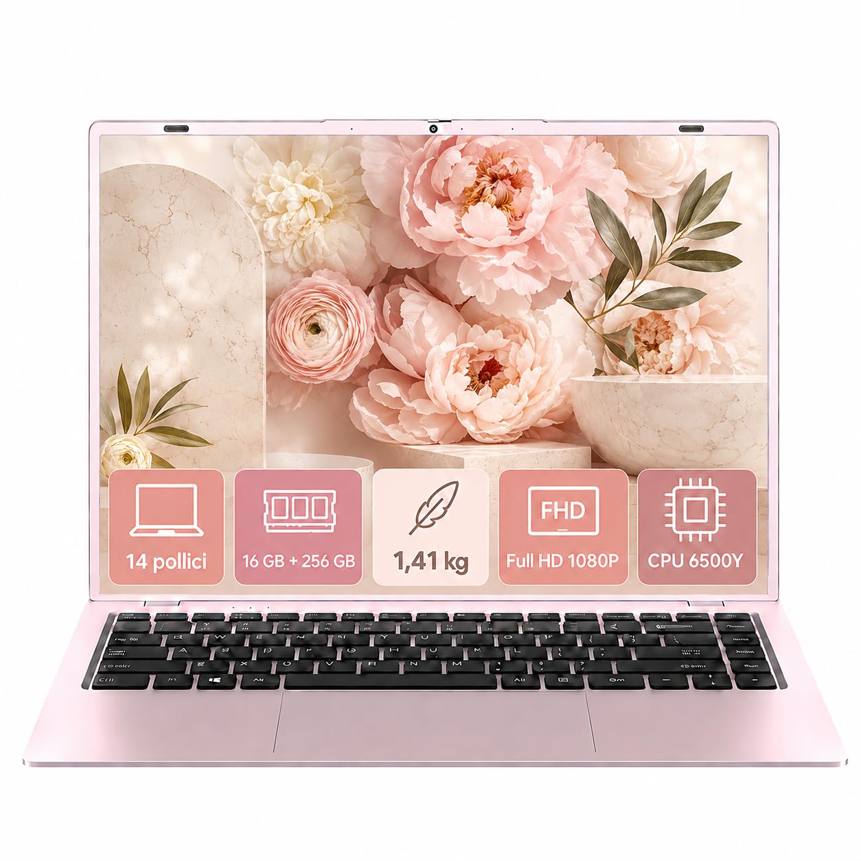 2026 Nuovo PC Portatile 14 Pollici Laptop,Win 11 pro, Pentium Gold 6500Y,16GB RAM 256GB SSD,Privacy cam, WiFi5,Tastiera italiana Retroilluminata Ultrabook,Rosa pallido