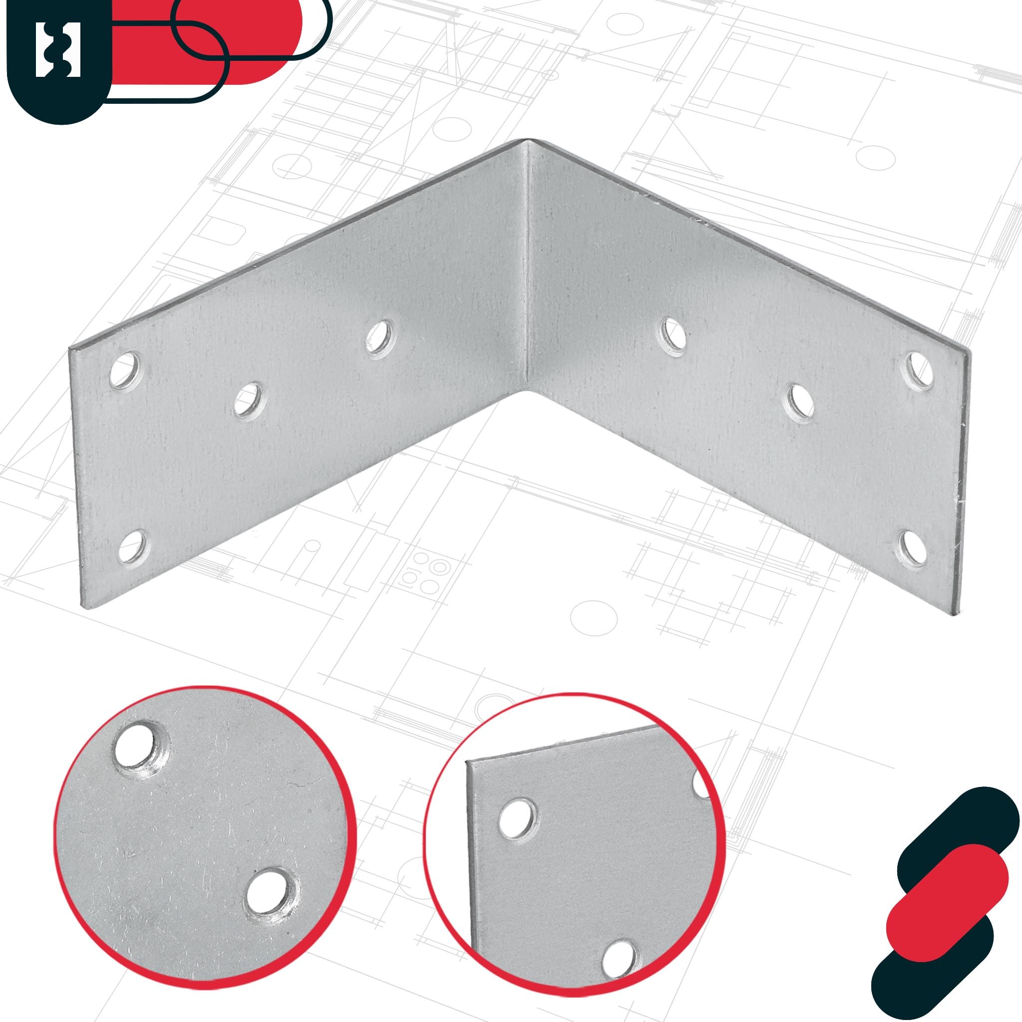 KOTARBAU® 100er Set Winkelverbinder - Schwerlastwinkel - 80 x 80 x 40 mm - verzinkter Stahl - Winkel - Stahlwinkel - Stabil - Langlebig - Balkenverbinder - Silber