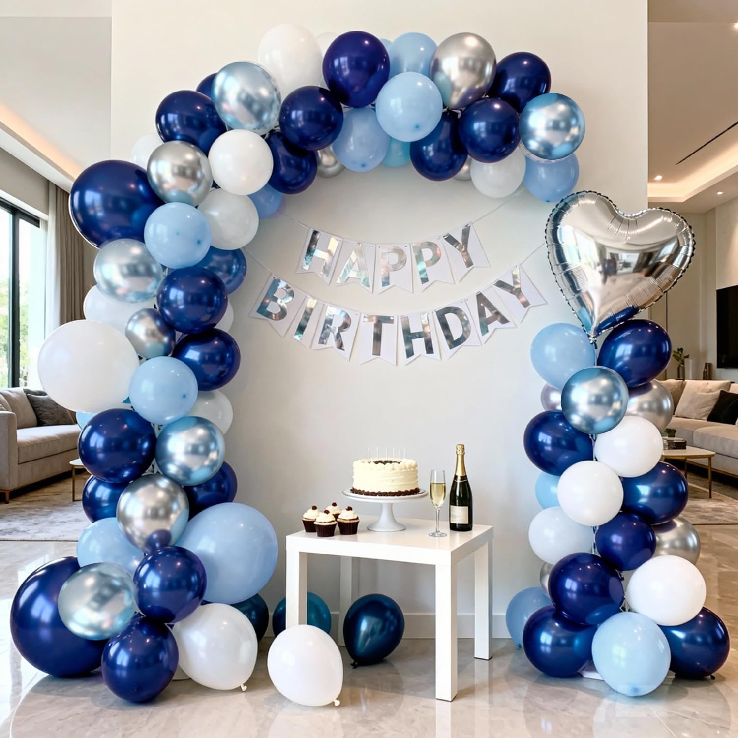 Zesliwy Blau-weiß-silbernes Ballonbogen-Set, Latex, Party-Dekoration | Marineblau/Hell/Dunkle Perle Metallic Blau Silber Ballongirlande, für Geburtstag Abschlussfeier Hochzeit Party Dekorationen