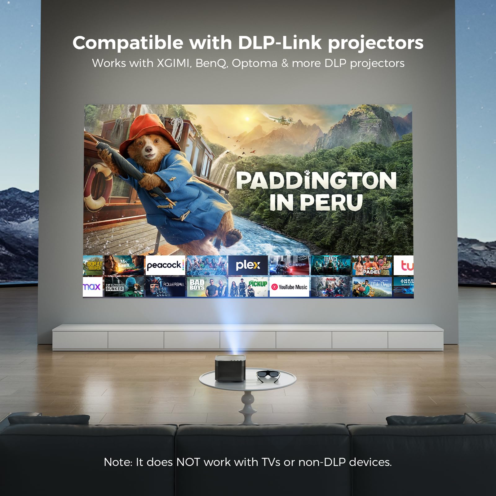 DLP Link otturatore attivo occhiali 3D, Elephas 144 Hz ricaricabile, per tutte le DLP-Link 3D projectors- Acer, ViewSonic, BenQ Vivitek, Optoma, Panasonic, Dell, ViewSonic etc (confezione da 1) 4 PACK