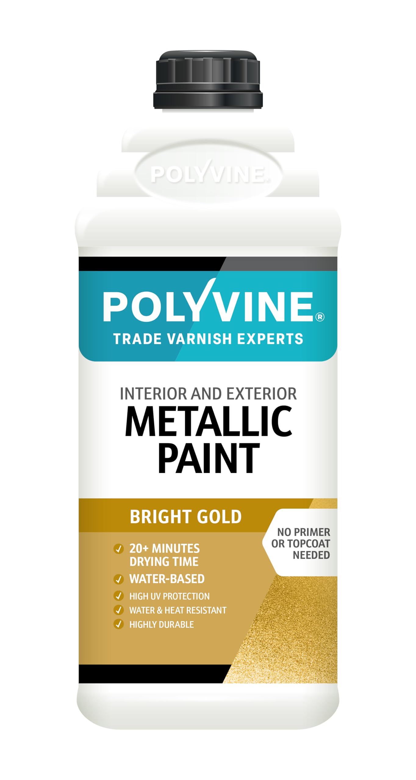 Polyvine Metallic Paint – Acrylic Metallic Heat Resistant Paint No Primer or Topcoat Needed - Water & UV Resistant Decorative Paint for Ceramics, Furniture, Ornaments, Interior Walls, Metalwork & More