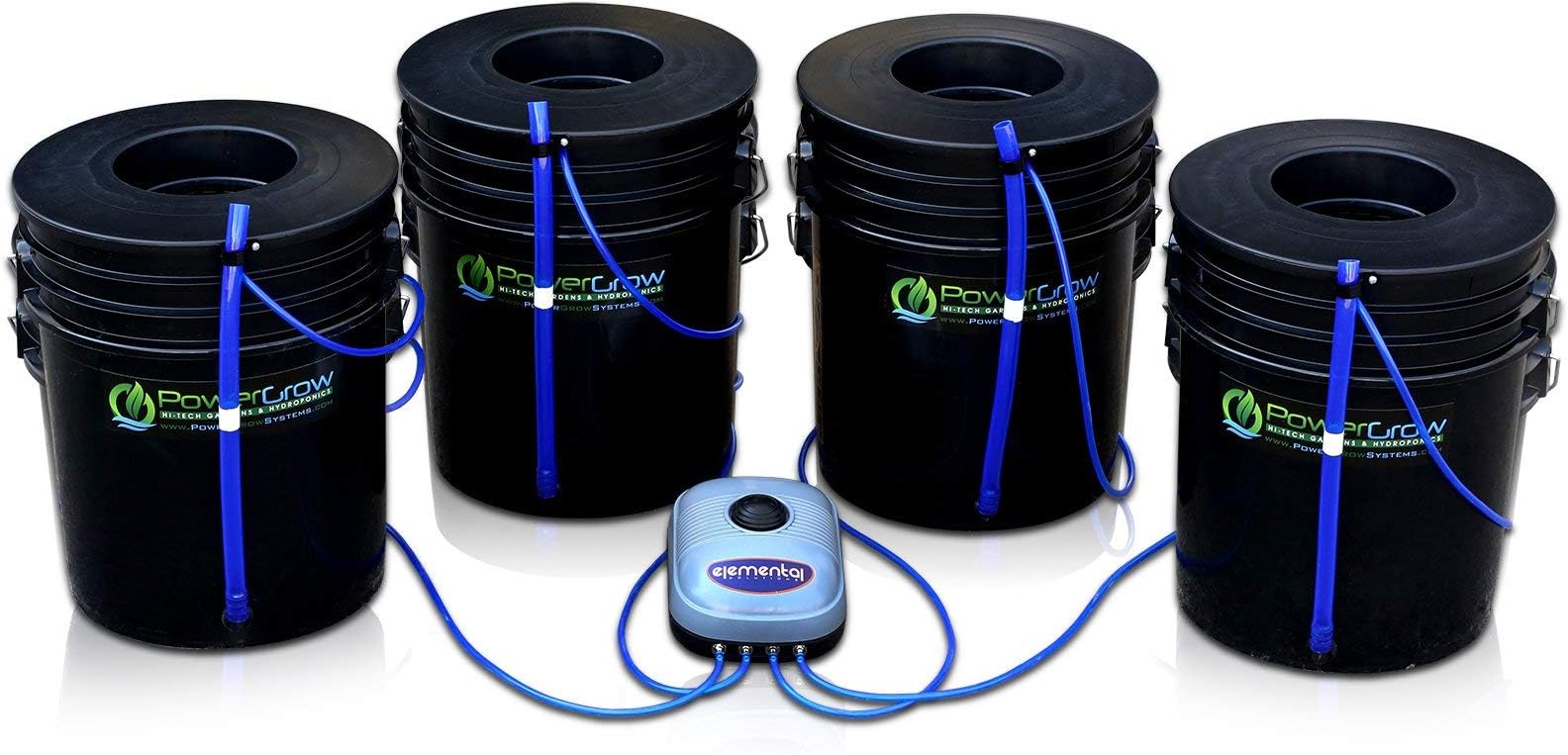 Deep Water Culture (DWC) Hydroponic Bubbler Bucket Kit by PowerGrow ® Systems (4) 5 Gallon - 6" Buckets