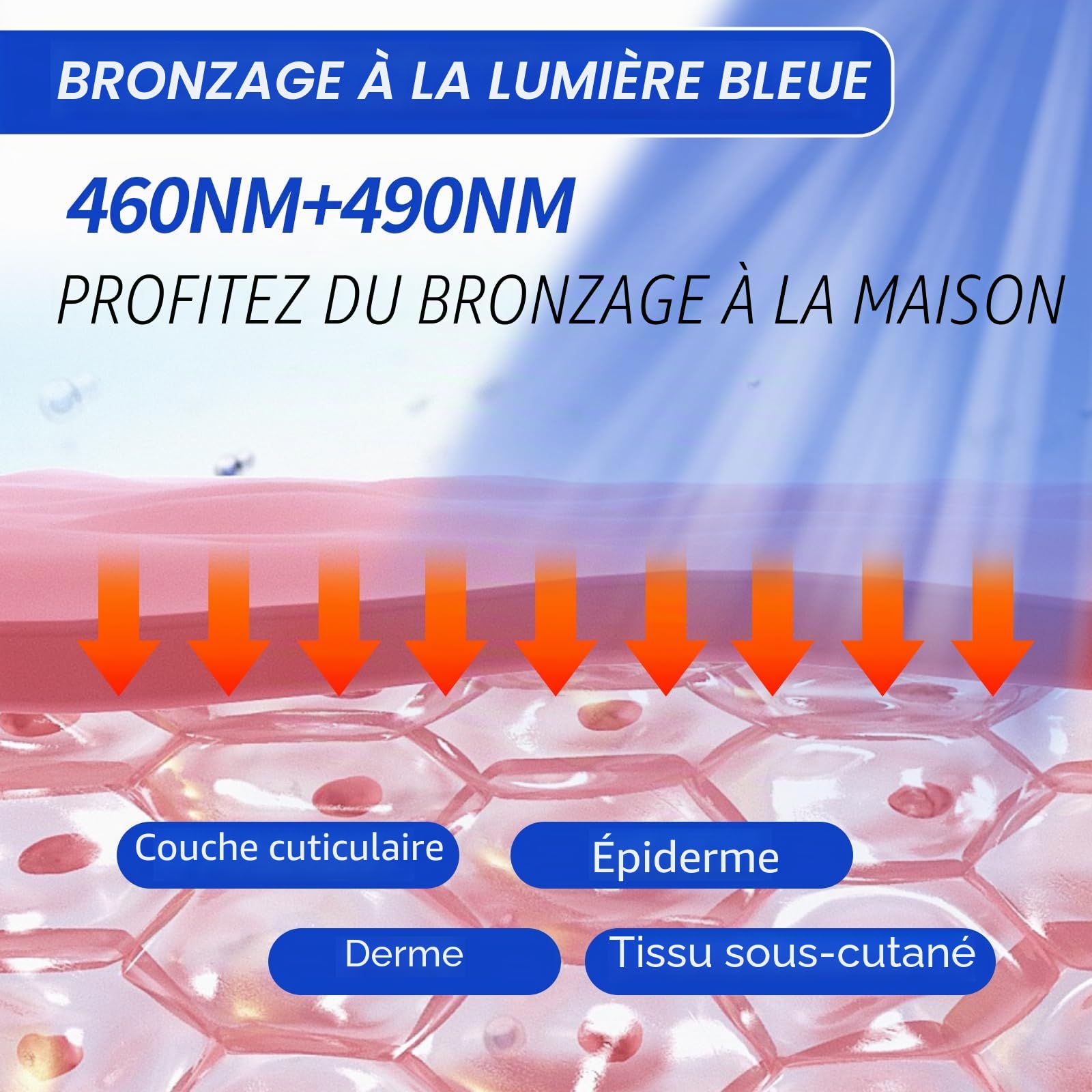 Solarium pour la maison, 460 NM & 490 NM, lampe de bronzage avec lunettes de soleil, lumière bleue, 60 W, double support, pour le bronzage du visage avec 432 LED pour le corps et le visage