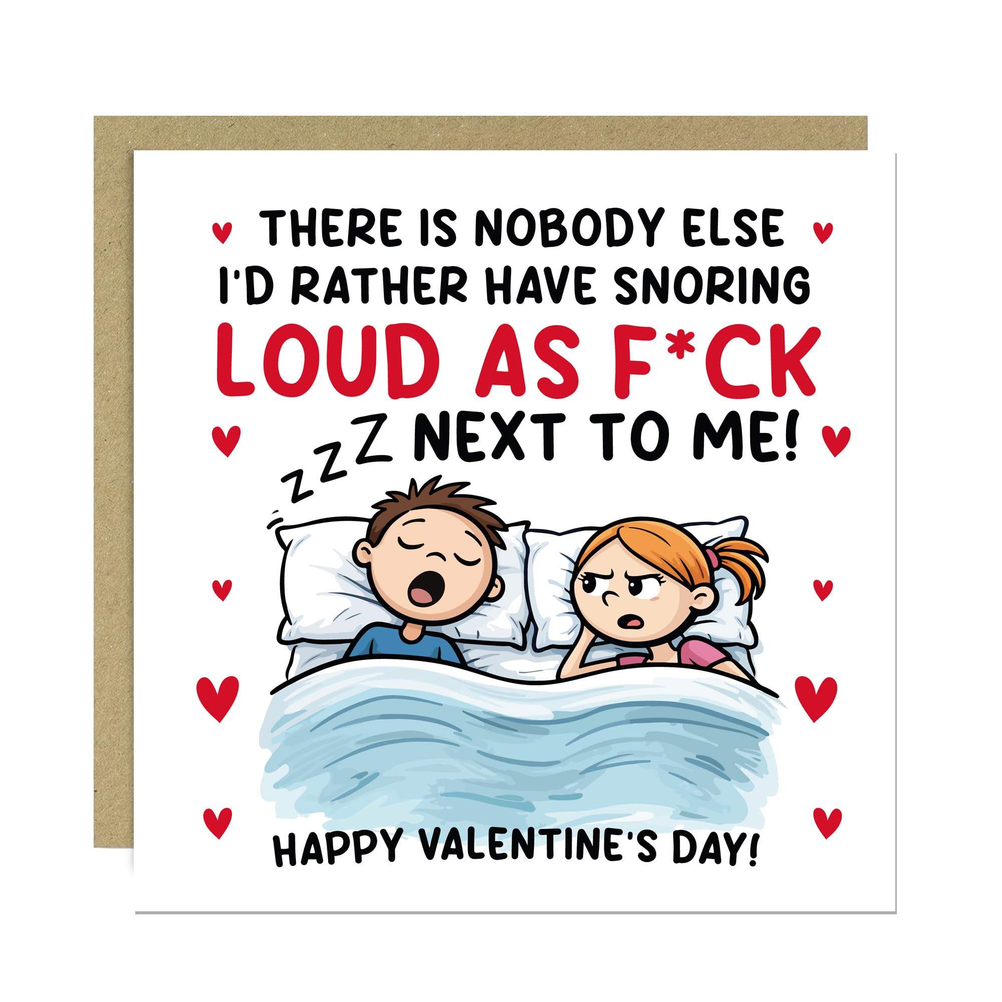 RED OCEAN Funny Snoring Loud Valentines Day Card for Him, Her, Women, Men, Girlfriend, Boyfriend, Wife, Husband, Spouse, Partner With Kraft Envelope