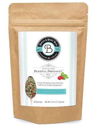 Birds & Bees Teas Peaceful Pregnancy Tea - Nourishing & Safe Prenatal Tea, Red Raspberry Leaf - 40 Servings, 4.0 oz