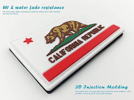JBCD California Flag Patch Tactical PVC Rubber Hook and Loop Fastener Patch, 2 Pack