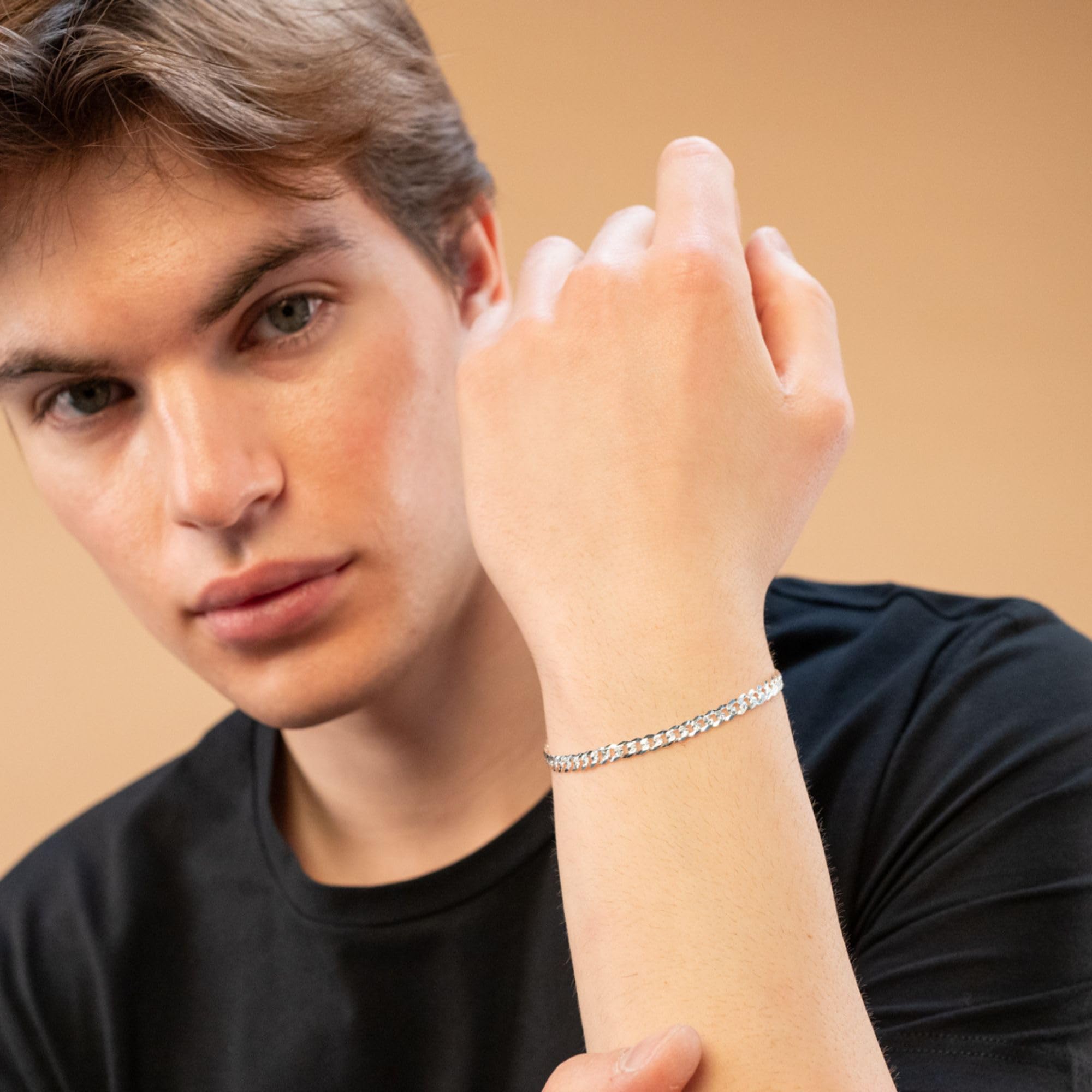 QUADRI Silber Armband Herren - Armbänder für Herren - Panzerkette Armband | Armband Herren Silber 925 Made in Italy - Herren Schmuck