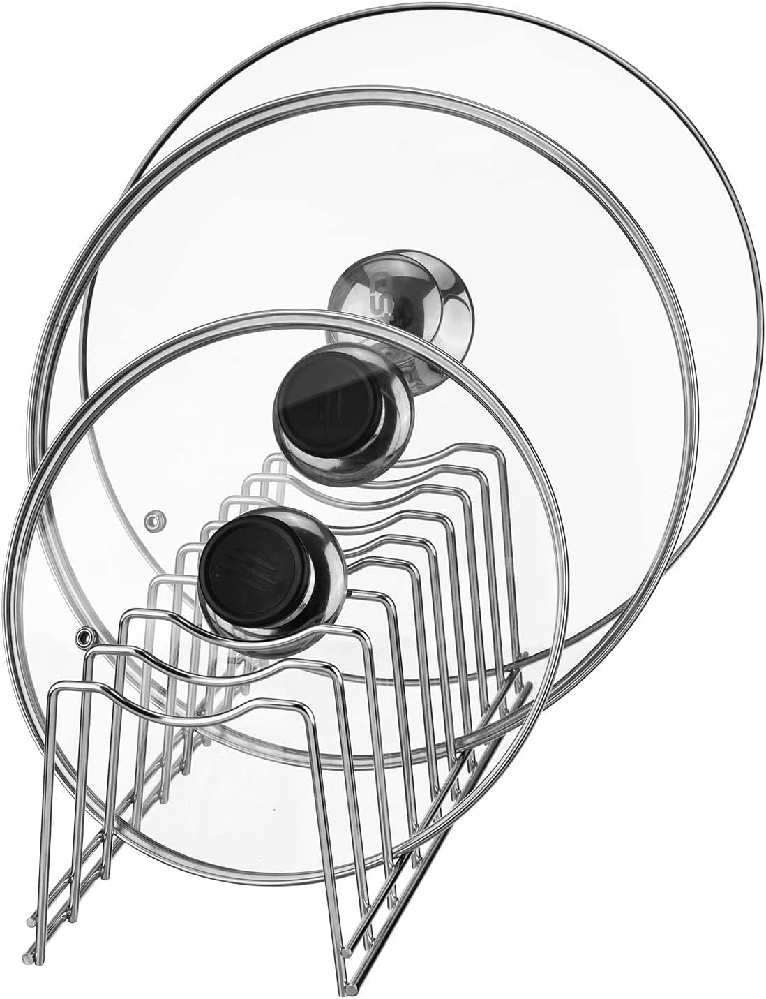 Lid Organizer, Kitchen Pot Sheet Lid Rack Holder, Bakeware Dish Plate Rack and Storage Organizer, Pantry and Cabinet Organization, Stainless Steel, Set of 2