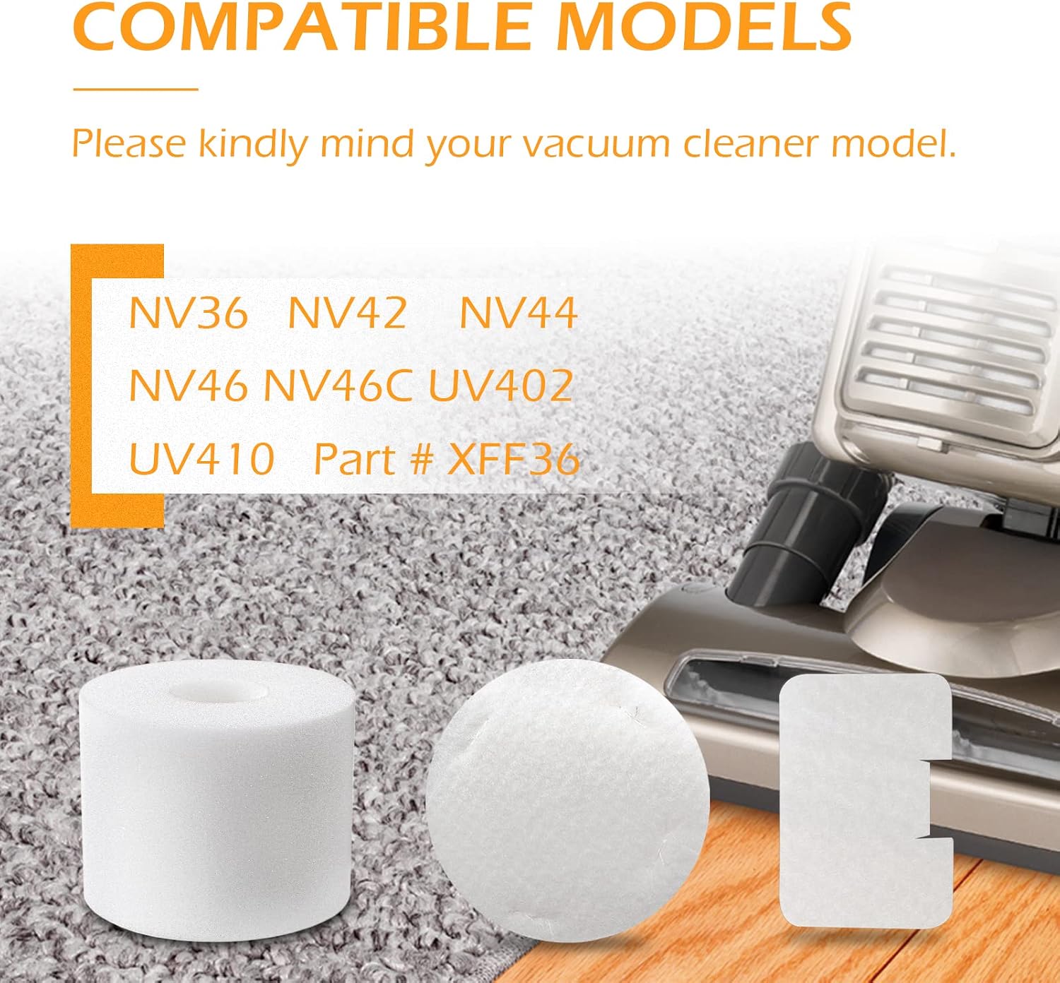 XIMOON NV46 Navigator Filter Replacement For Shark Deluxe Upright Vacuum NV42 UV402 UV410 NV36 NV36A NV42 NV44 NV46 NV46C,Part # XFF36-2 Pack
