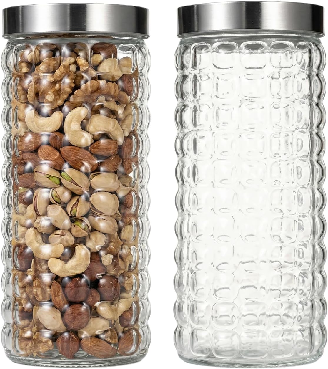 Glass Storage Containers, 2 Pack Glass Jars With Lids Round Canister Airtight Food Storage Containers, Clear Canisters With Lids For Cookies, Candy, Coffee, Sugar, Rice, Pasta (68 oz)
