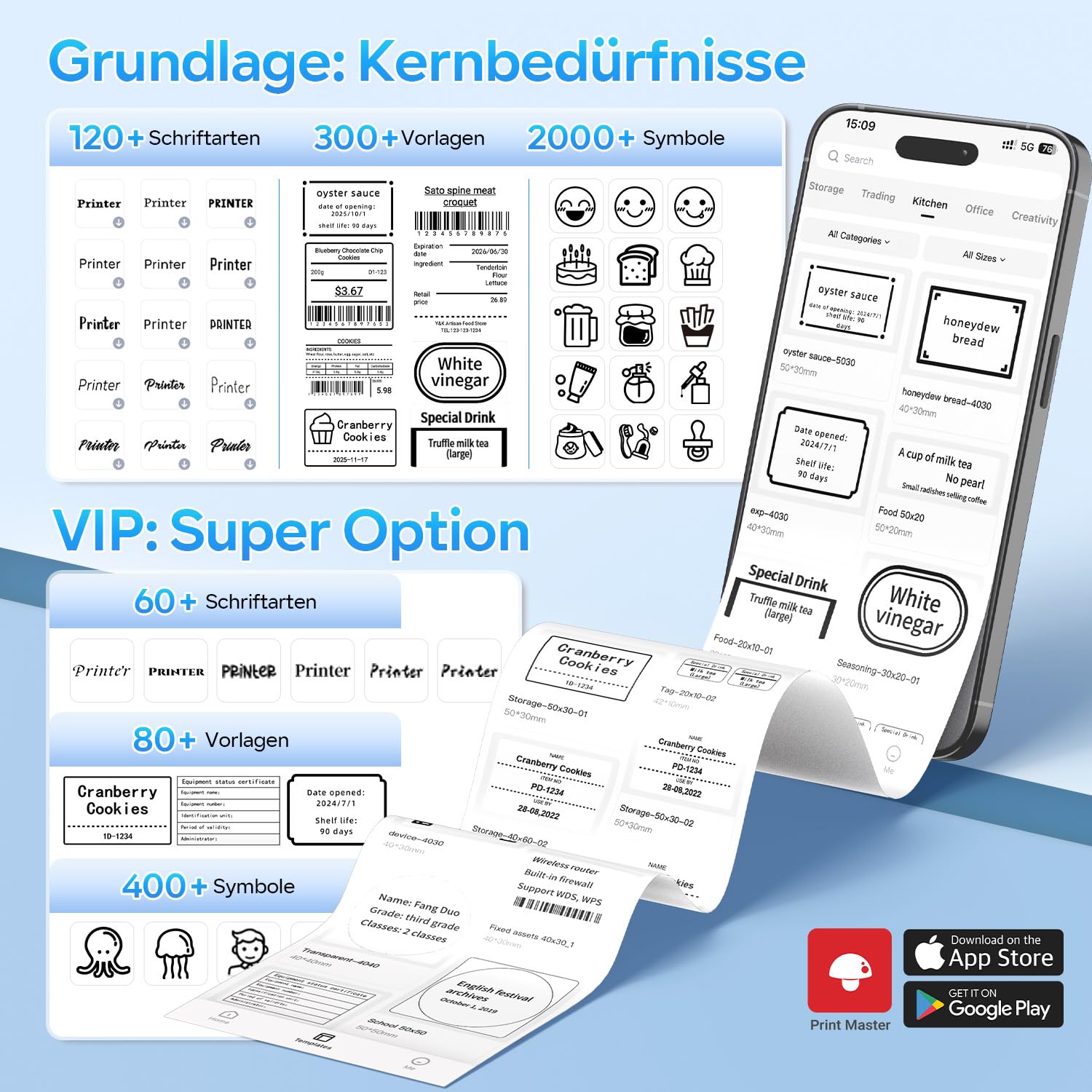 Memoking Etikettendrucker, Etikettendrucker Selbstklebend Barcode Etikettendrucker für Einzelhandel, Büro und Zuhause Kompatibel mit iOS und Android für Heim, Büro