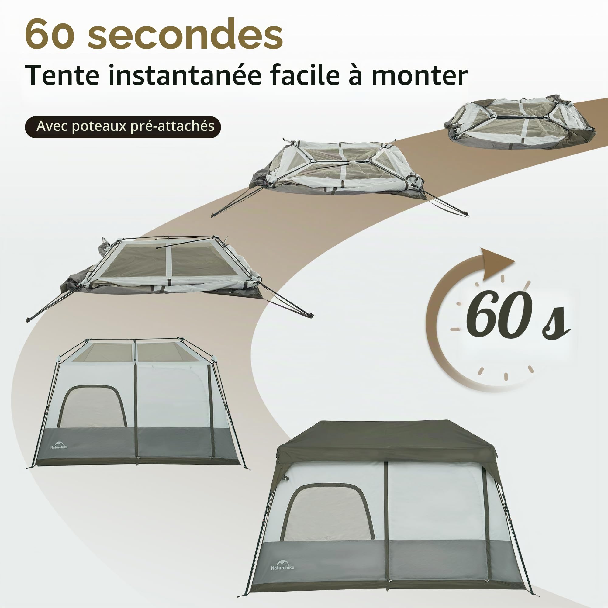 Naturehike Tente Festival 6 & 8 Places Grande Tente de Camping Tunnel Familiale étanche PU3000mm Voyages en Famille, au Camping, aux visites autonomes et à d'autres activités de Plein air