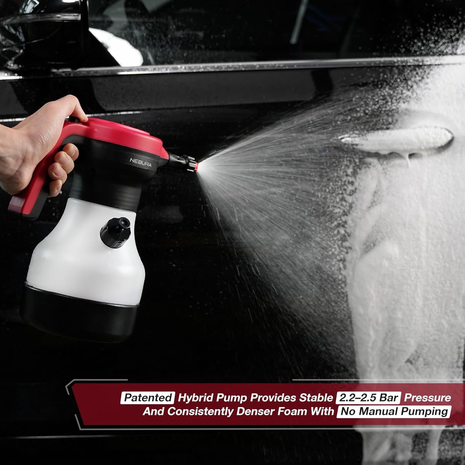 NEBURIA Electric Foam Sprayer, Automatic Pressurized car Foam Sprayer, 2000mAh Battery Pump Sprayer, Rechargeable Cordless Spray Foam with 3 Nozzles for Car Detailing, Patio, Home & Pet Cleaning