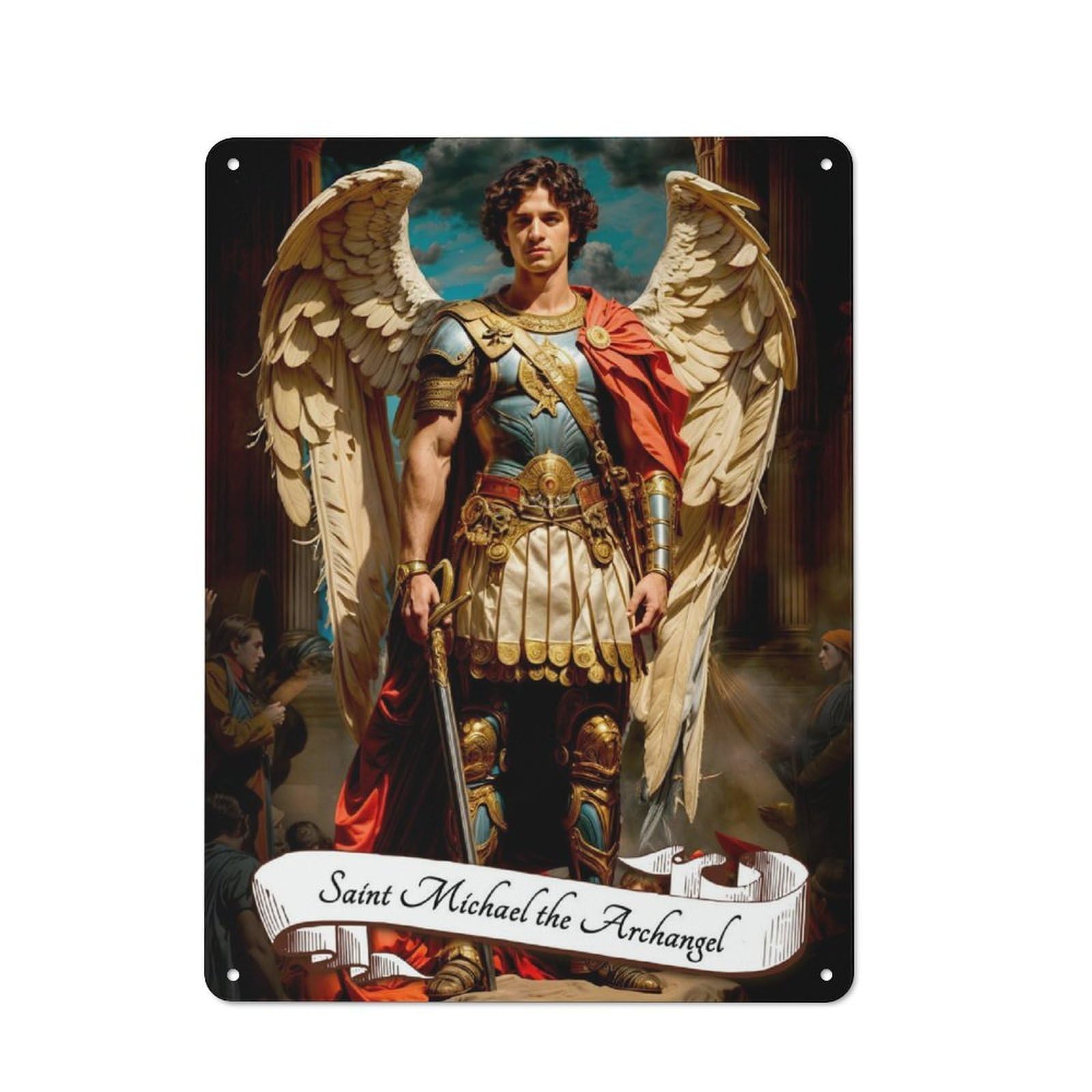 Junmoney Saint Archangel Michael Metal Wall Sign 40X30cm Featuring For Bar Or Restaurant, For Bar Decor Enthusiasts