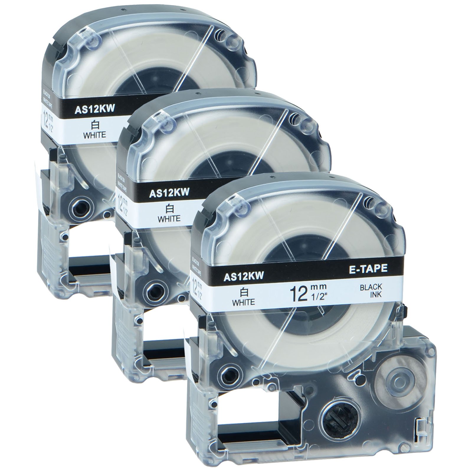 GREENCYCLE 3 Pack Compatible Epson LabelWorks Standard LK (Replaces LC) Label Tape LK-4WBN LC-4WBN9 AS12KW Black on White for LW-400 LW-700 LW-1000P Labelworks (1/2" 26ft, 12mm x 8m)