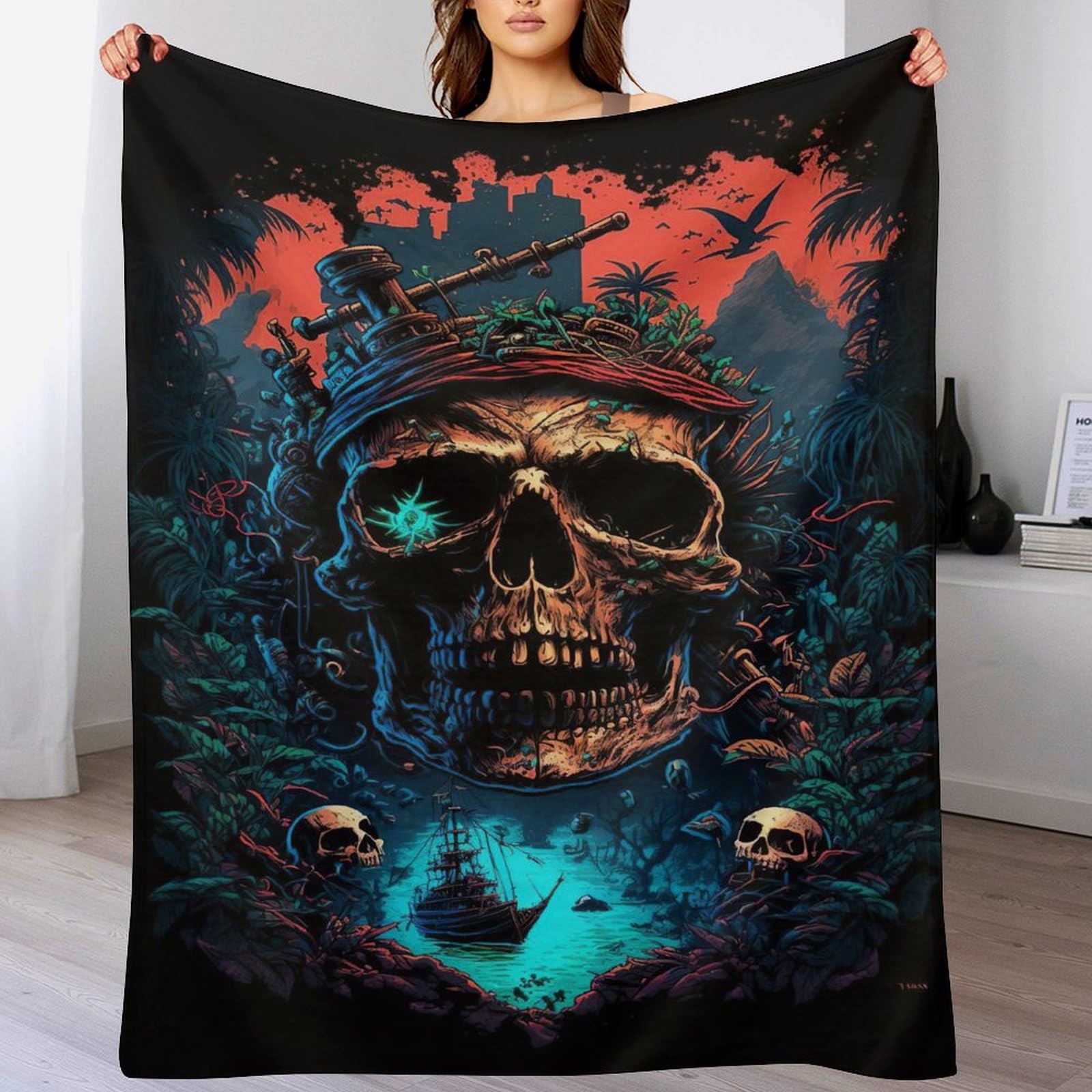Couverture crâne de flanelle polaire douce et chaude premium de 180x200cm