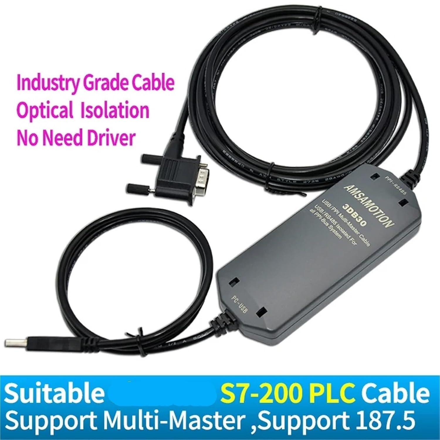 Suitable Programming Cable for S7-200 Smart PLC ST SR CRS Data Line USB-PPI Download 6ES7 901-3DB30-0XA0 Isolation(Gold Plated Isolated)
