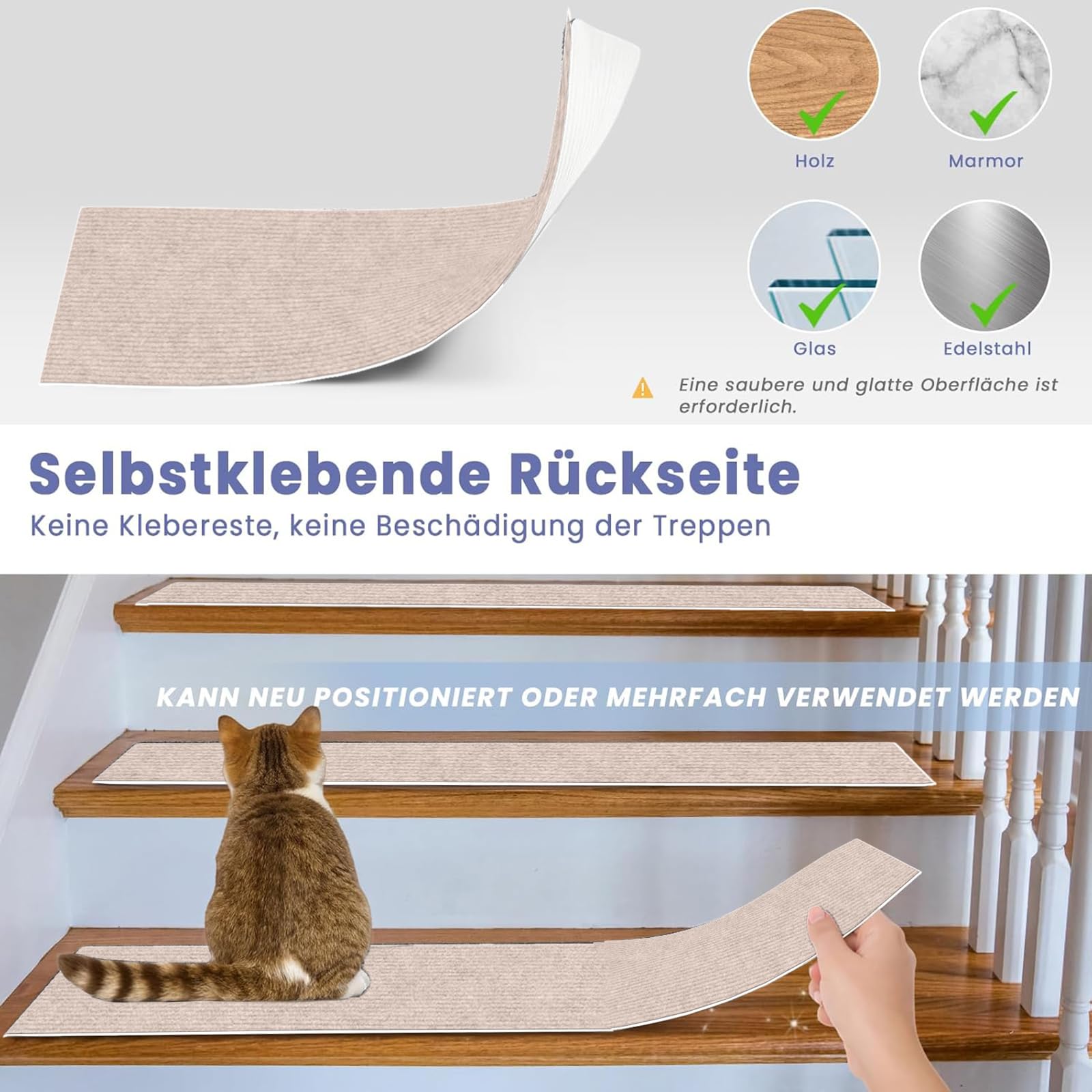Trapmat 33 x 46 cm 100% Polyester, Tpe-Rug, Duurzaam, Antislip, Snijdbaar, Herbruikbaar, 5 X Trapmatten Zelfklevend, Trapbescherming, Voor Verschillende Soorten Trappen, A