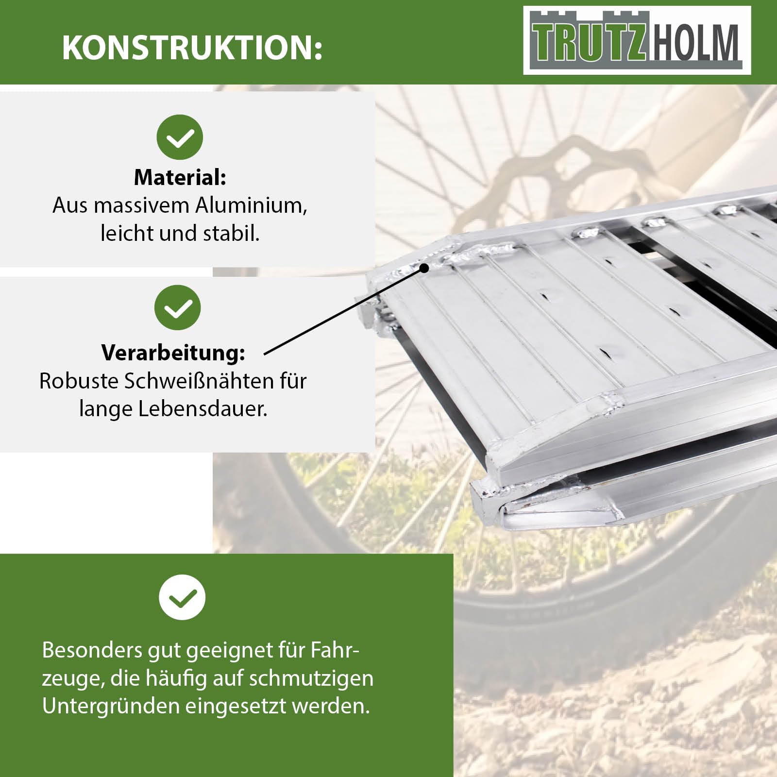 TRUTZHOLM 1x Auffahrrampe klappbar 180 cm Traglast 200 kg Aluminium-Rampe Motorradrampe mit Lamellenstanzung Auflage mit Einhaksystem Verladerampe für Moped Roller E-Bike