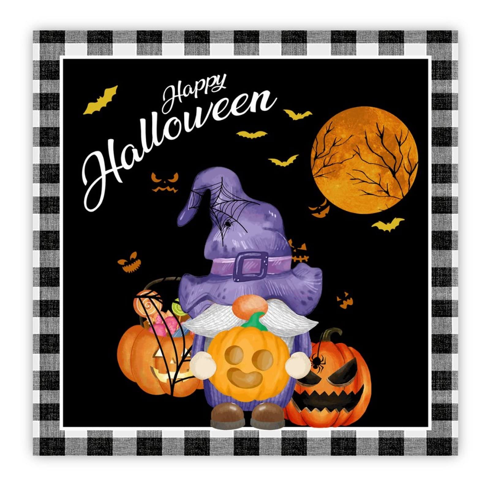 Panneau mural en bois Halloween avec gravure citrouille et lune, finitions premium