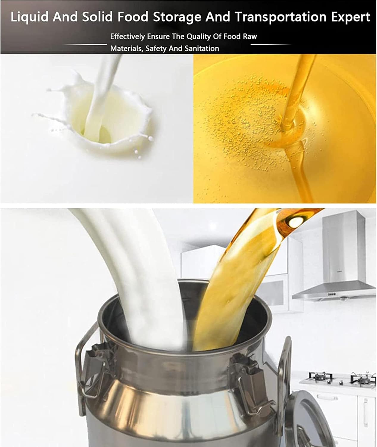 Milk Can with Silicone Sealed Lid, 304 Stainless Steel Milk Transport Bucket Wine Pail Bottle Milk Jug Keg Oil Barrel for Liquid Solid Storage Tank,30L