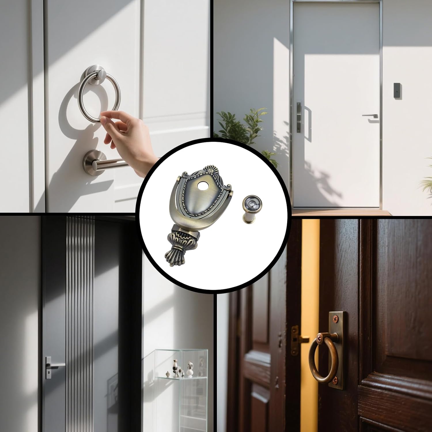 LC LICTOP Vintage Front Door Knocker with Peephole, 5.9x3.0 Inch, Zinc Alloy with Classic Brushed Silver Finish, Heavy Duty Decorative Gate Knocker, Bronze
