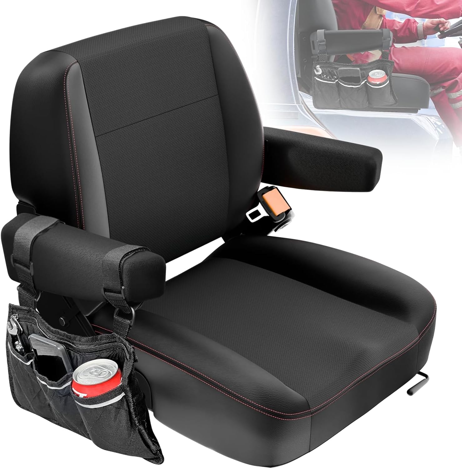 Universal Tractor Seat, Lawn Mower and Forklift Seat with Suspension Bag, Safety Design, Strong Protective Performance, High Durability for Zero Turn Mower, Skid Loader, Backhoe, Dozer, Telehandler