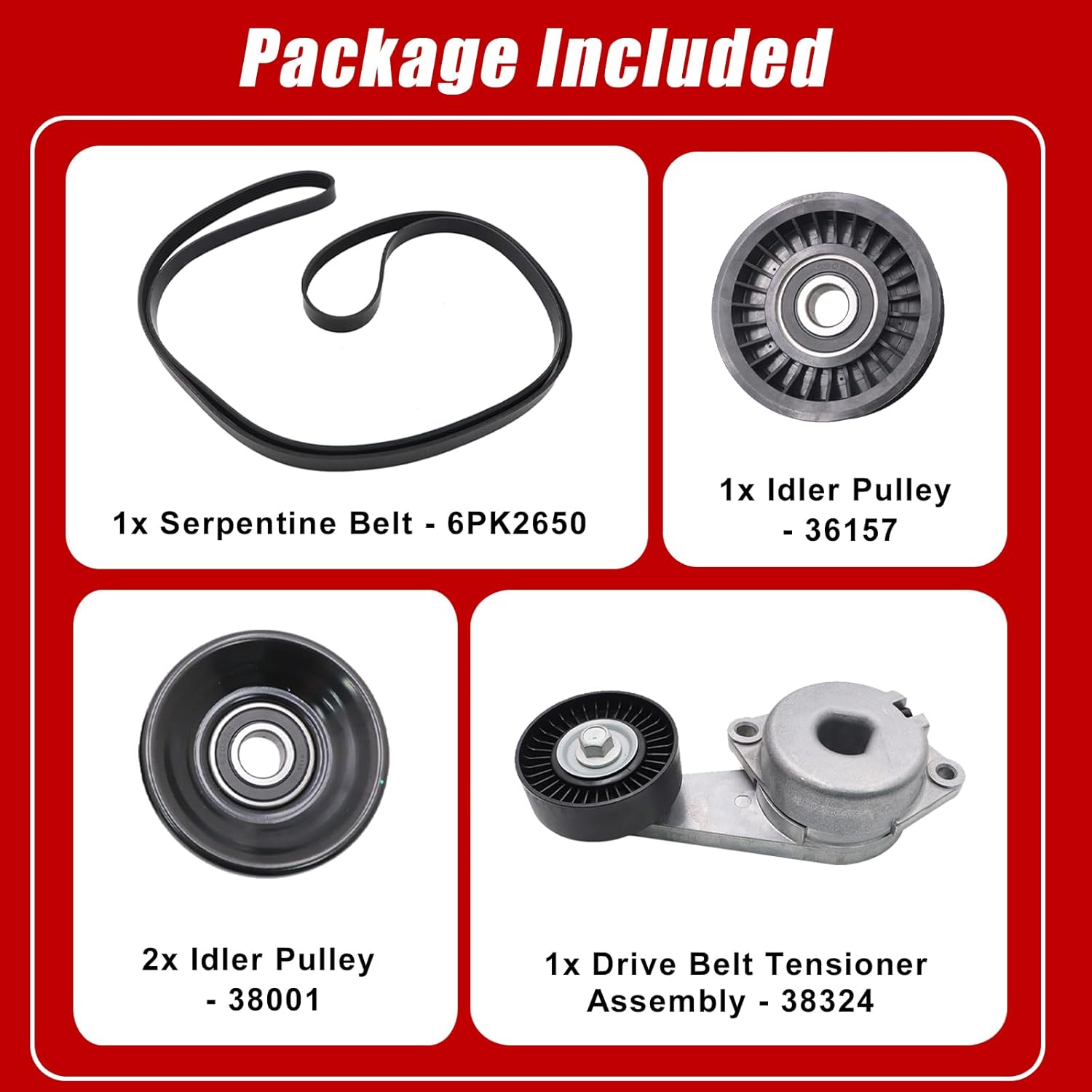 SecosAutoparts Idler Pulley and Belt Tensioner Kit, Compatible with Ford F150 F250 F350 Explorer Lobo Expedition 2005-2014, Fit for Lincoln Navigator 2010-2014# 90K-38274A 38274 38001 36157 6PK2605
